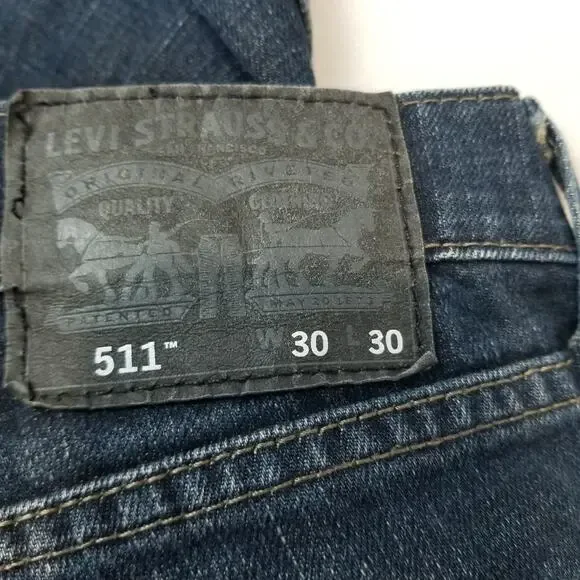 Levi’s 511 Jeans Mens 30x30 Slim Fit Zip Jean Blue 4172 Dark 99% Cotton